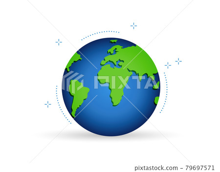 Colorful illustration of the planet earth with green continents and blue ocean. 79697571