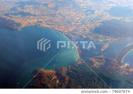 Argentario Peninusla aerial view from airlplane 79697674