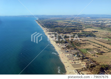 Catania beaches aerial view from airplane 79697676