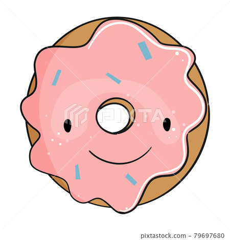 Cute pink donut. Funny cartoon character. Vector illustration. Cute pink donut. Funny cartoon character. Vector illustration. 79697680