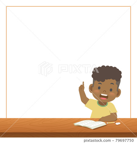 blank banner text box frame and a black boy study at the desk and figure out something , illustration vector. Education Concept. 79697750