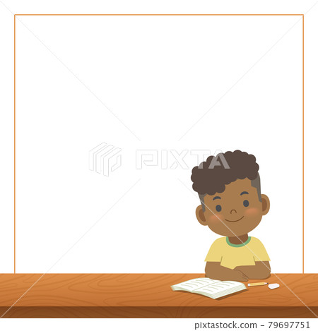 blank banner text box freame and a black boy study on the desk, illustration vector. Education Concept. blank banner text box freame and a black boy study on the desk, illustration vector. Education Concept. 79697751
