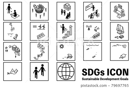 SDGs, 17 goals square icon, black and white version 79697765
