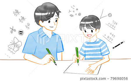 在課桌上學習的兒童和成人（三年級小學生） 79698056