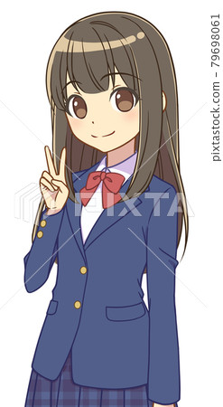 A girl in a blazer making a peace sign A girl in a blazer making a peace sign 79698061