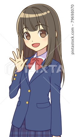 Girl in a blazer raising her hand Girl in a blazer raising her hand 79698070