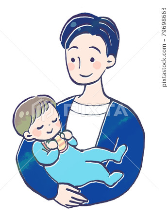 父親抱著孩子哄他睡覺的插圖 79698663