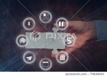 Hand Holding Jigsaw Puzzle Piece Unlocking New Futuristic Technologies. Palm Carrying Puzzles Part Displaying Solving Late Innovative Virtual Ideas. Hand Holding Jigsaw Puzzle Piece Unlocking New Futuristic Technologies. Palm Carrying Puzzles Part Displaying Solving Late Innovative Virtual Ideas. 79698801