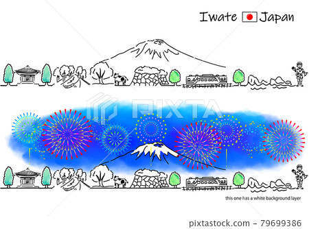 岩手城市景觀和煙火的簡單線條畫集 79699386