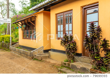 Poor dilapidated houses of the inhabitants of the island of Sri Lanka. Jungle lodging Poor dilapidated houses of the inhabitants of the island of Sri Lanka. Jungle lodging 79699393