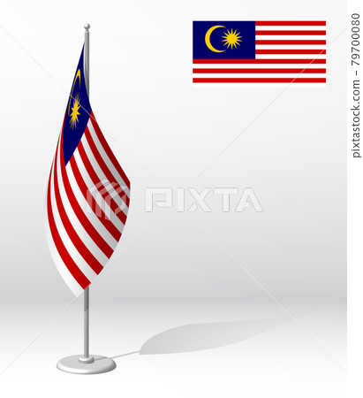 malaysia flag on flagpole for registration of solemn event, meeting foreign guests. National independence day of malaysia. Realistic 3D vector on white 79700080