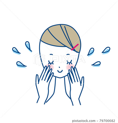 一個女人洗臉的簡單線條畫 79700082