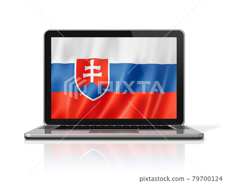 Slovakian flag on laptop screen isolated on white. 3D illustration 79700124