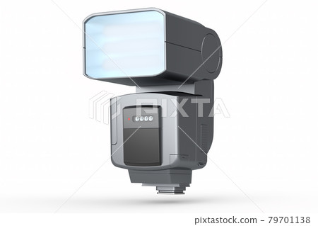 Camera external flash speedlight isolated on white background. Camera external flash speedlight isolated on white background. 79701138