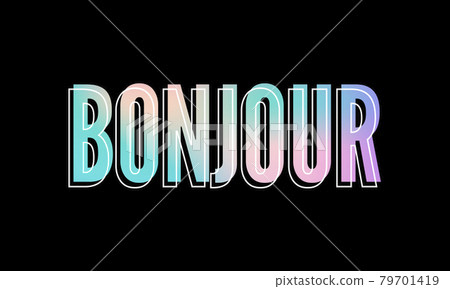 Decorative BONJOUR HELLO slogan Text with Leopard Skin Background Decorative BONJOUR HELLO slogan Text with Leopard Skin Background 79701419
