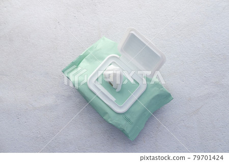 Cleansing wet wipes on table with copy space Cleansing wet wipes on table with copy space 79701424