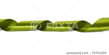 swirling green silk ribbon on white background, gift wrapping decor swirling green silk ribbon on white background, gift wrapping decor 79701894