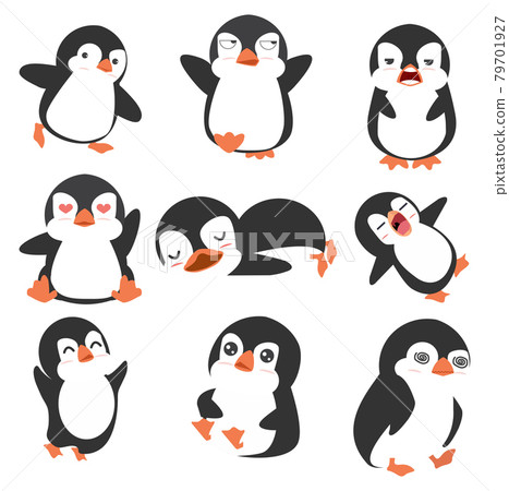 Cute little penguin  isolated vector set 79701927
