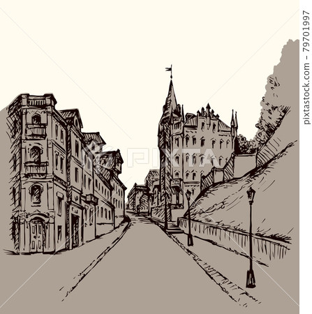 Vector sketch of the old street - Stock Illustration [79701997] - PIXTA
