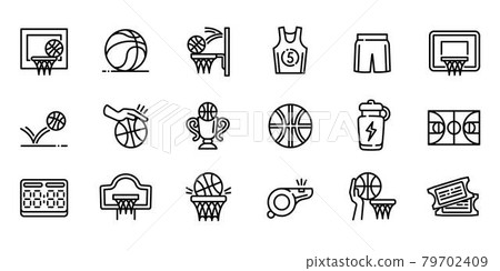 Basketball equipment icons set, outline style 79702409