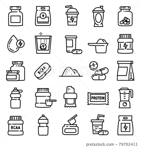 Sport nutrition icons set, outline style 79702411