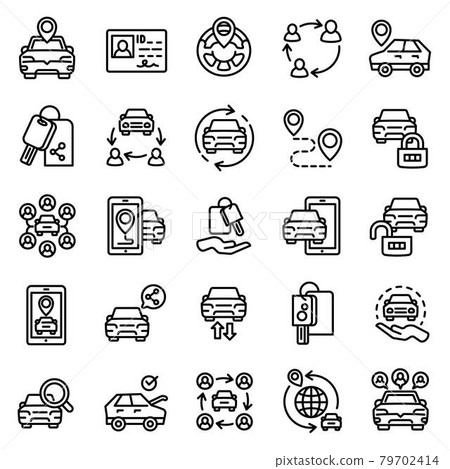 Car sharing icons set, outline style 79702414