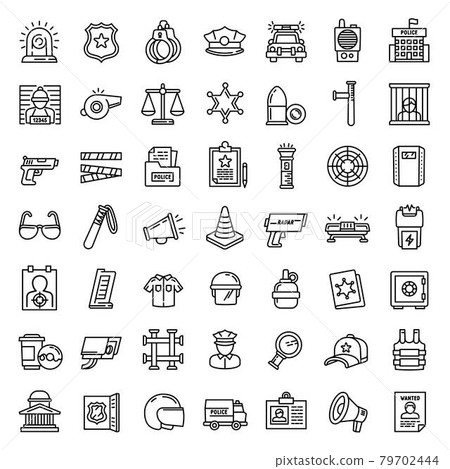 Police equipment icons set, outline style 79702444