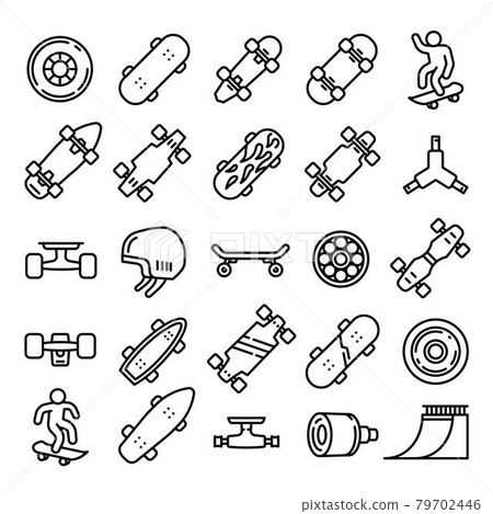 Skateboard icons set, outline style 79702446