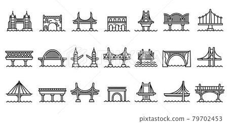 Bridges icons set, outline style Bridges icons set, outline style 79702453