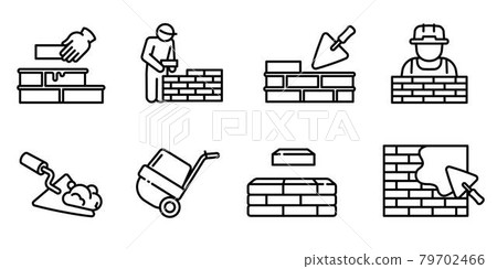 Masonry worker icons set, outline style 79702466