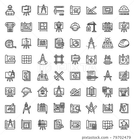 Architect equipment icons set, outline style 79702479