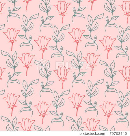 Flowers and leaves seamless pattern, vector illustration. 79702540
