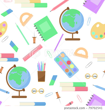Seamless pattern with stationery for study or office, vector illustration. 79702541