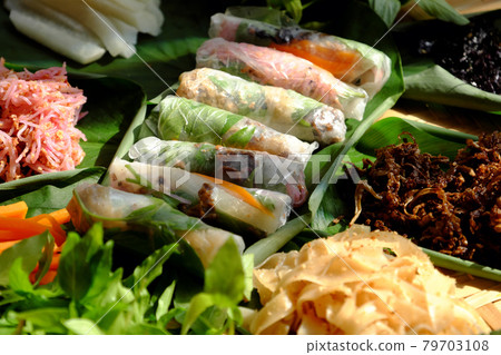 lose up ingredient for making vegan summer rolls, popular Vietnamese cuisine lose up ingredient for making vegan summer rolls, popular Vietnamese cuisine 79703108