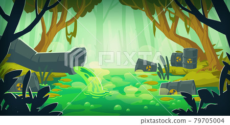 Toxic swamp polluted by wastewater and garbage 79705004