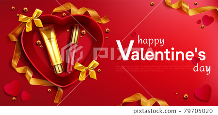 Cosmetic cream tube and lipstick for Valentine day 79705020