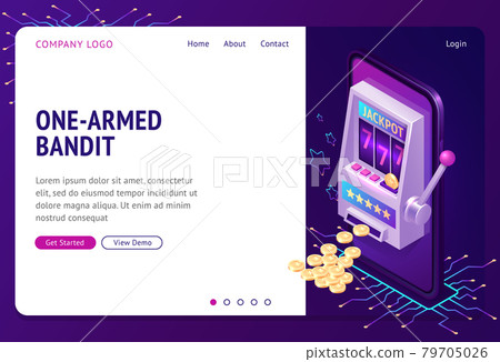 One-armed bandit isometric landing page, banner One-armed bandit isometric landing page, banner 79705026