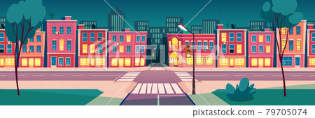 Vector cartoon summer night city landscape 79705074