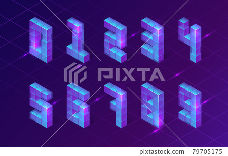Isometric purple numbers made of 3d cubes, signs Isometric purple numbers made of 3d cubes, signs 79705175