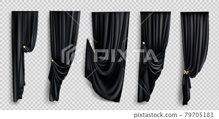 Black window curtains on transparent background 79705181