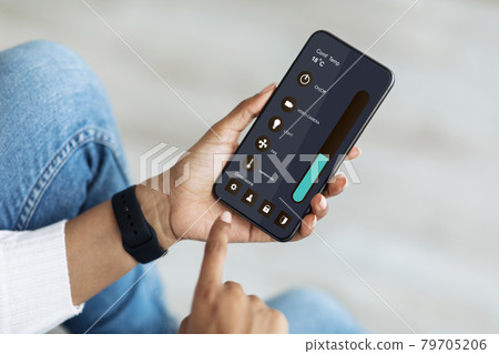 Safety and environmental care in mobile app, cooling in heat, climate control, air conditioning Safety and environmental care in mobile app, cooling in heat, climate control, air conditioning 79705206