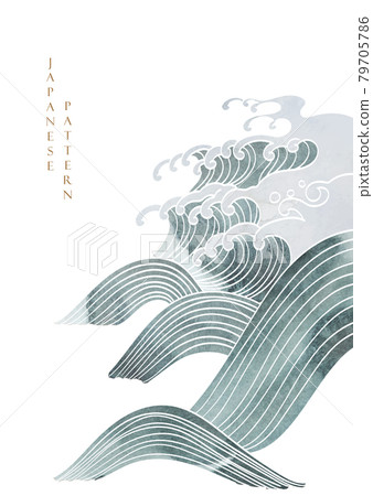 Japanese background with watercolor texture vector. Painting brush decoration with hand drawn wave elements in vintage style. Japanese background with watercolor texture vector. Painting brush decoration with hand drawn wave elements in vintage style. 79705786