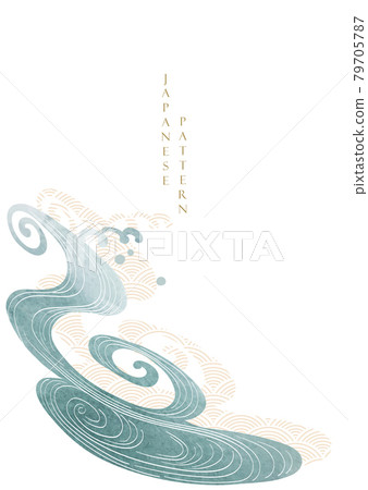 Japanese background with hand drawn wave banner design vector. Watercolor painting texture with geometric pattern in vintage style. Japanese background with hand drawn wave banner design vector. Watercolor painting texture with geometric pattern in vintage style. 79705787