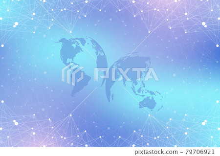 World map point with global technology networking concept. Digital data visualization. Lines plexus. Big Data background communication. Scientific illustration. 79706921