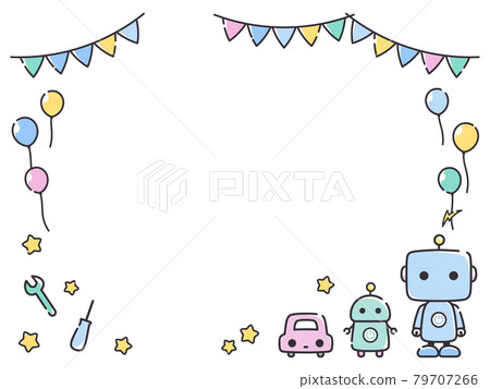 Simple line robot frame illustration_garland and balloons Simple line robot frame illustration_garland and balloons 79707266