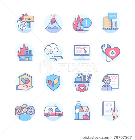 Disaster Relief - line design style icon set Disaster Relief - line design style icon set 79707567