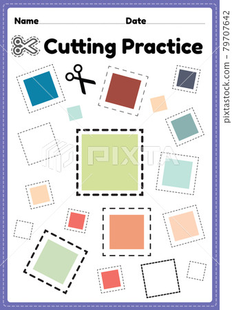 Scissors skills for preschoolers to cut the paper with scissors to improve motor skills, coordination and develop small muscles for kindergarten kids in a printable illustration page. Scissors skills for preschoolers to cut the paper with scissors to improve motor skills, coordination and develop small muscles for kindergarten kids in a printable illustration page. 79707642