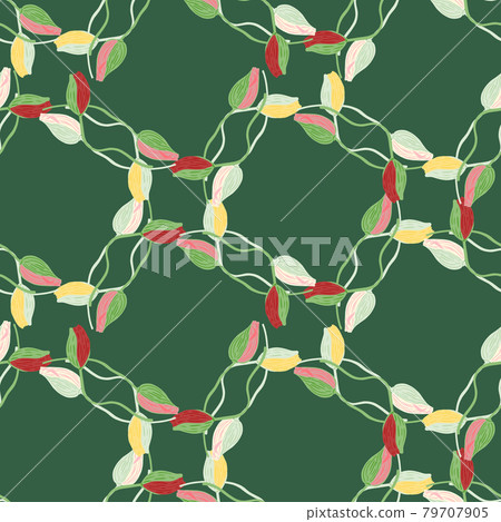 Geometric style seamless pattern with abstract poppy bud flowers shapes. Green background. Nature backdrop. Geometric style seamless pattern with abstract poppy bud flowers shapes. Green background. Nature backdrop. 79707905