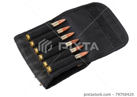 Black case for brass cartridges isolated on white Black case for brass cartridges isolated on white 79708420