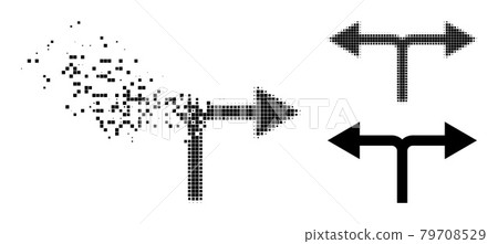 Destructed and Halftone Dotted Bifurcation Arrows Left Right Icon Destructed and Halftone Dotted Bifurcation Arrows Left Right Icon 79708529